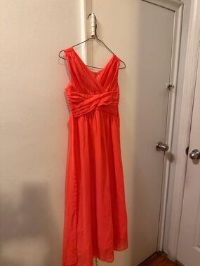 Sleeveless Coral Maxi Dress with Pleated Waist